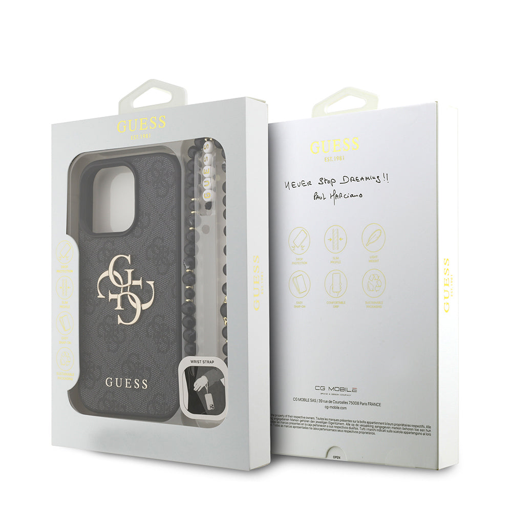 Guess iPhone 16 Pro Max Orjinal Lisanslı PU Deri Bilek Askı İpli Metal Büyük 4G ve Yazı Logolu Kılıf Guess iPhone 16 Pro Max Orjinal Lisanslı PU Deri Bilek Askı İpli Metal Büyük 4G ve Yazı Logolu Kılıf
